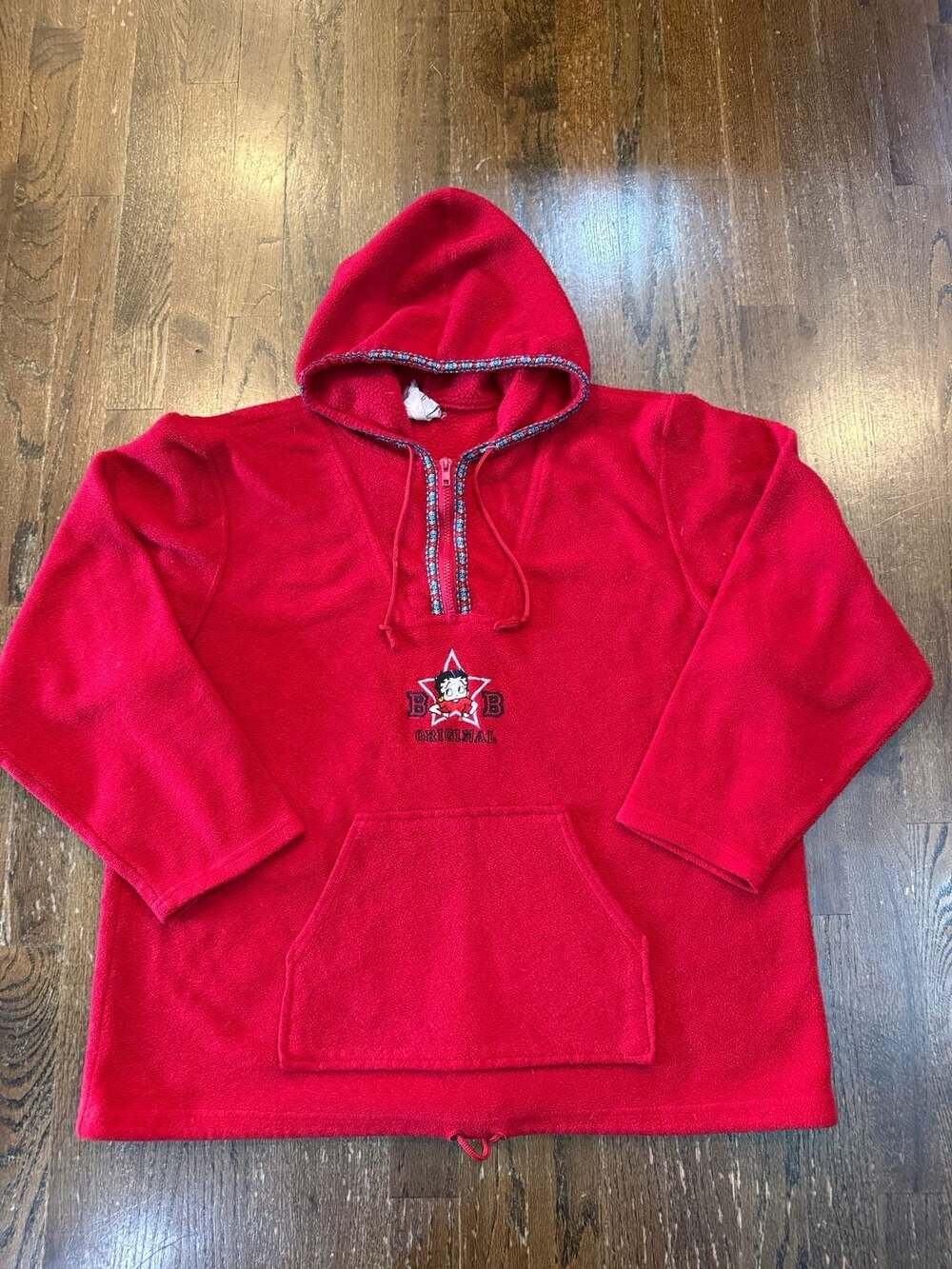 Vintage 2000 Betty Boop Original Red Fleece Half-Zip Pullover Hoodie